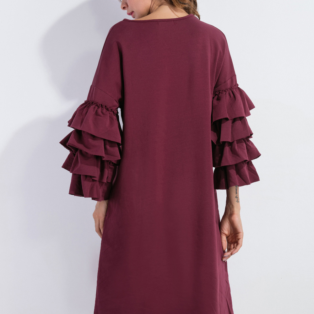 Burgundy Ruffle Sleeve Tunic Dress - Picture 2 of 3